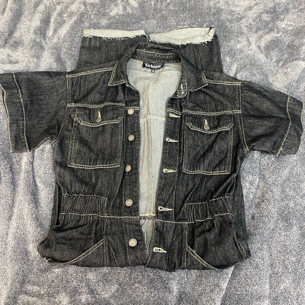 En Saison distressed charcoal jumpsuit size Small
